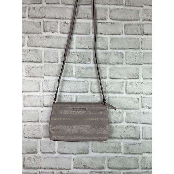 Kate Spade Women's Gray Leather Neutral And Glitter Crossbody Purse - Picture 1 of 9